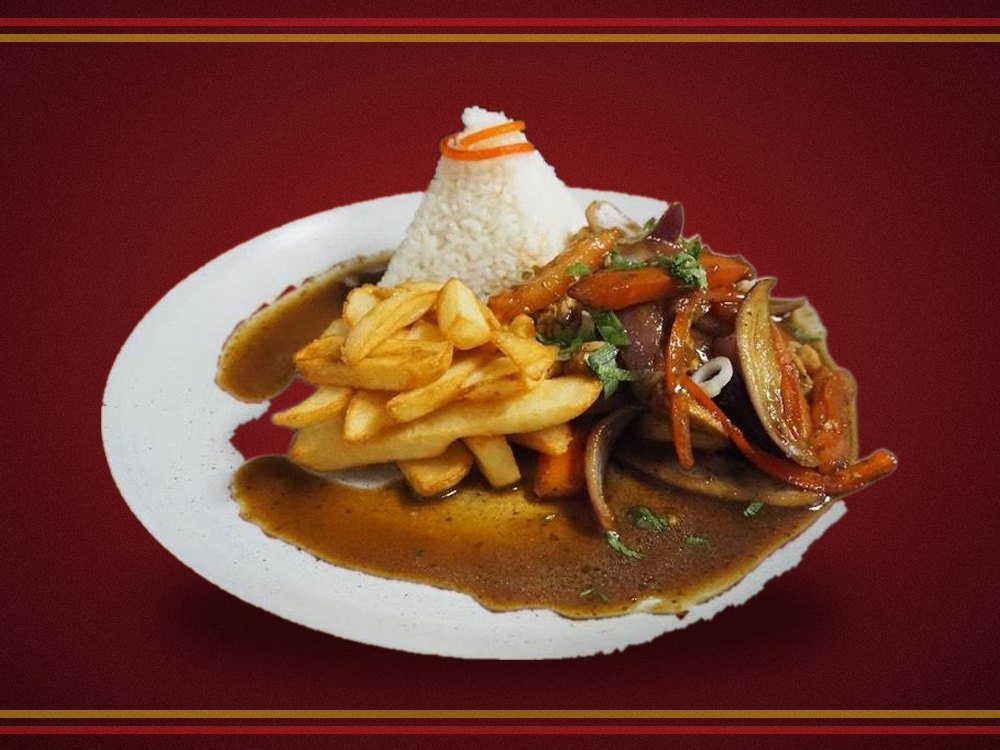 Lomo saltado, beef stir-fried with onion and tomato, at Inka Brasas